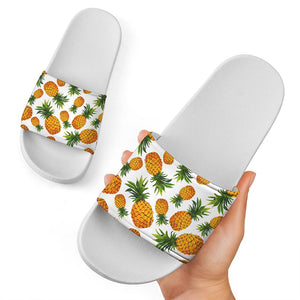 Summer Pineapple Pattern Print White Slide Sandals