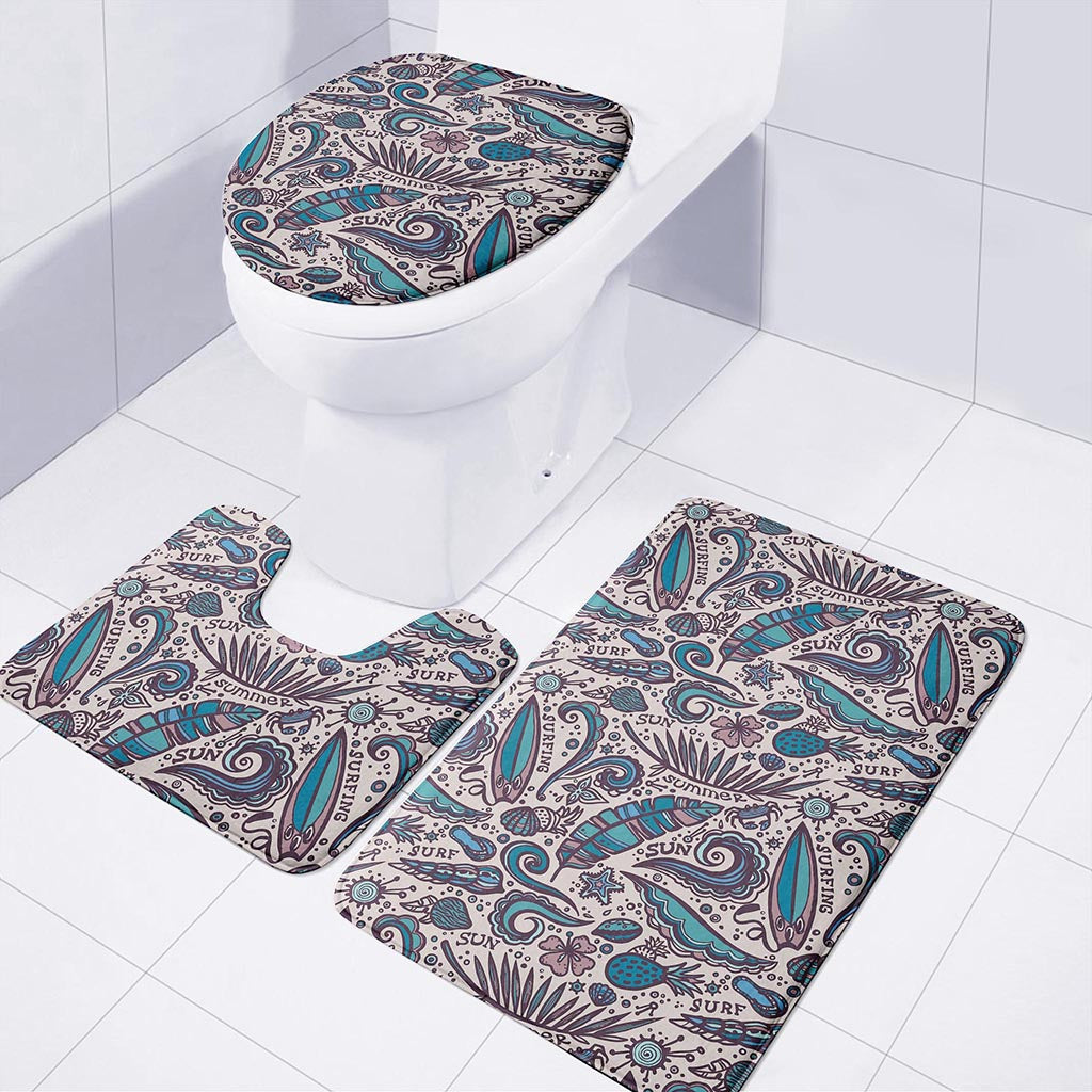 Summer Surfing Pattern Print 3 Piece Bath Mat Set