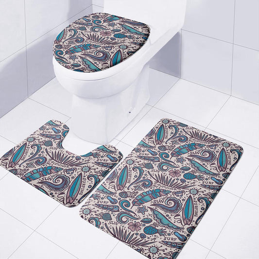 Summer Surfing Pattern Print 3 Piece Bath Mat Set