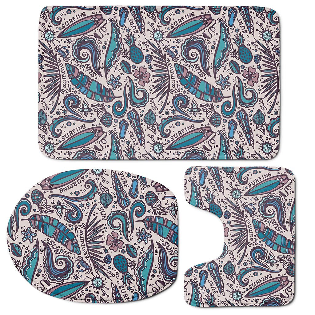 Summer Surfing Pattern Print 3 Piece Bath Mat Set