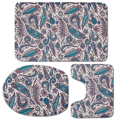 Summer Surfing Pattern Print 3 Piece Bath Mat Set