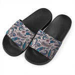 Summer Surfing Pattern Print Black Slide Sandals