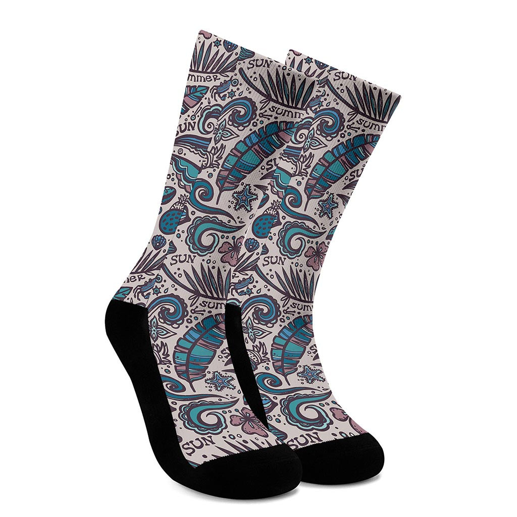 Summer Surfing Pattern Print Crew Socks