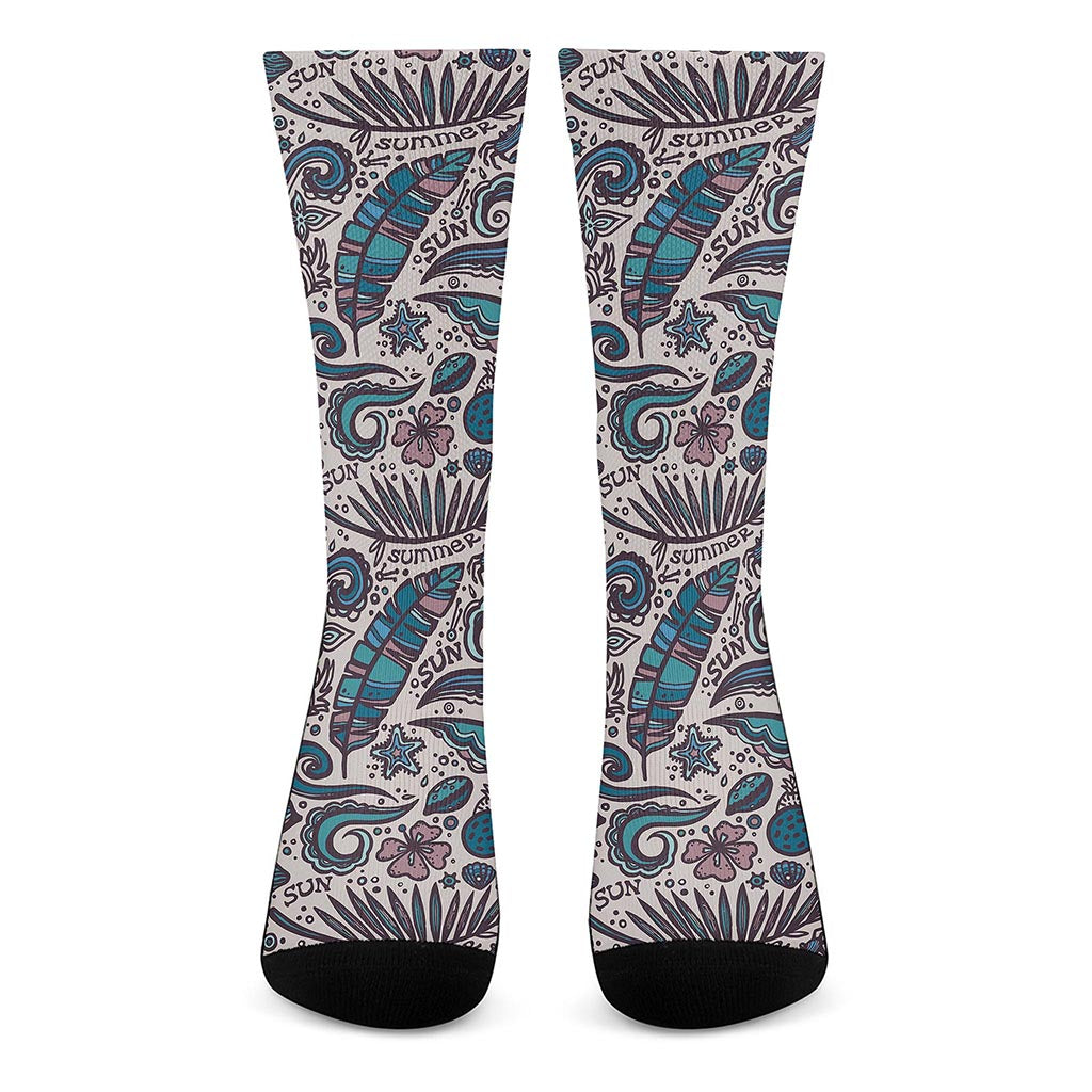 Summer Surfing Pattern Print Crew Socks