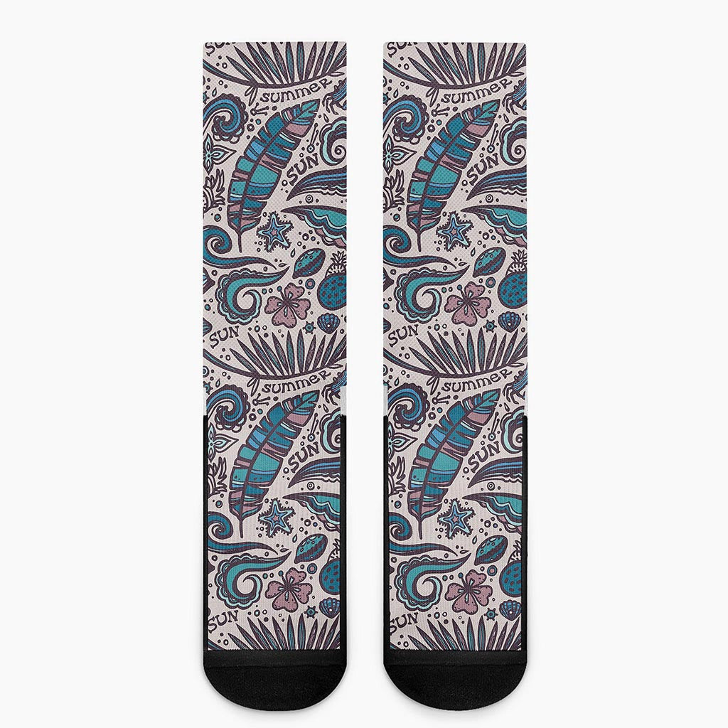 Summer Surfing Pattern Print Crew Socks