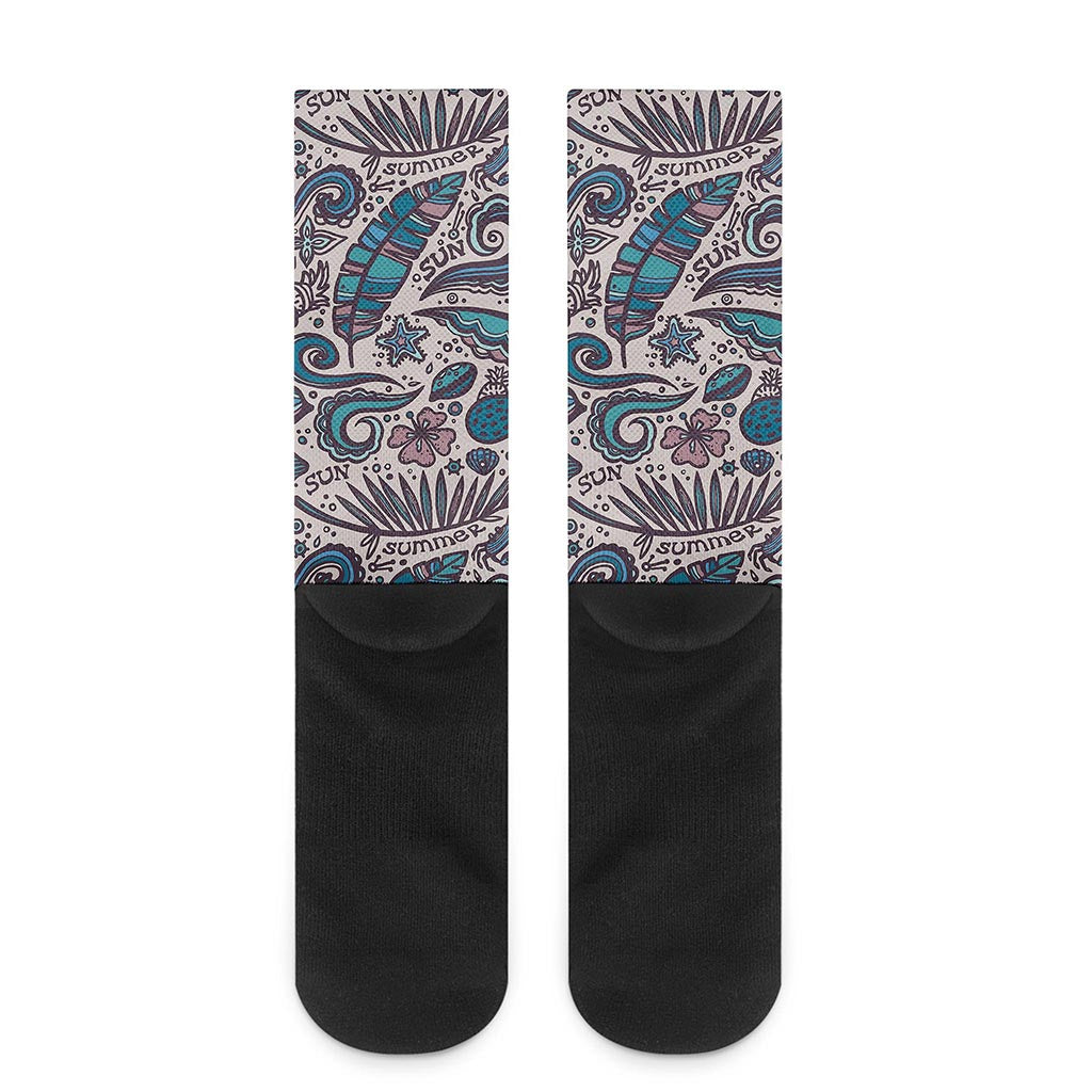 Summer Surfing Pattern Print Crew Socks