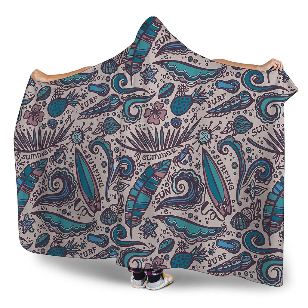 Summer Surfing Pattern Print Hooded Blanket