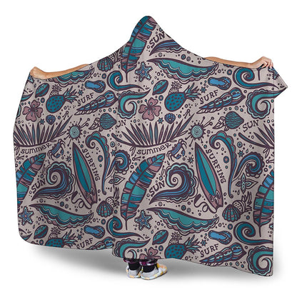 Summer Surfing Pattern Print Hooded Blanket