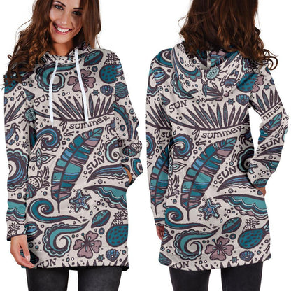 Summer Surfing Pattern Print Hoodie Dress GearFrost