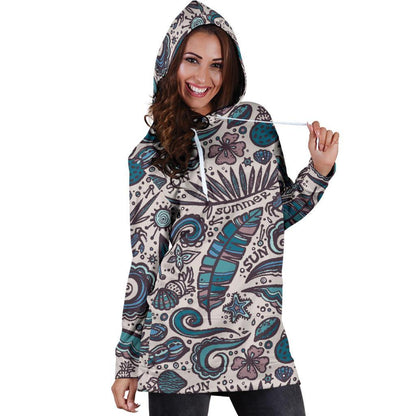Summer Surfing Pattern Print Hoodie Dress GearFrost