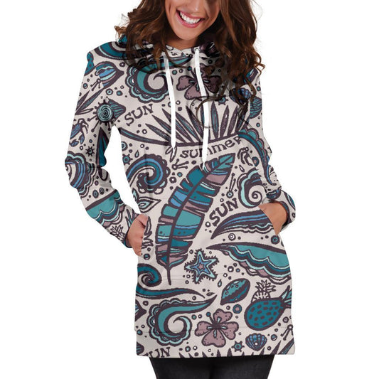 Summer Surfing Pattern Print Hoodie Dress GearFrost