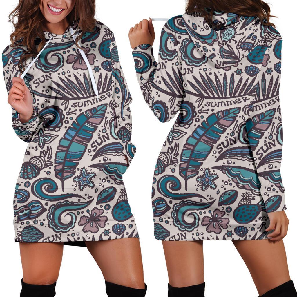 Summer Surfing Pattern Print Hoodie Dress GearFrost