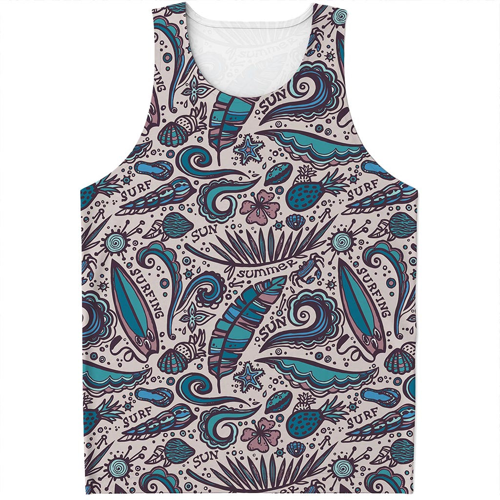 Summer Surfing Pattern Print Men's Tank Top