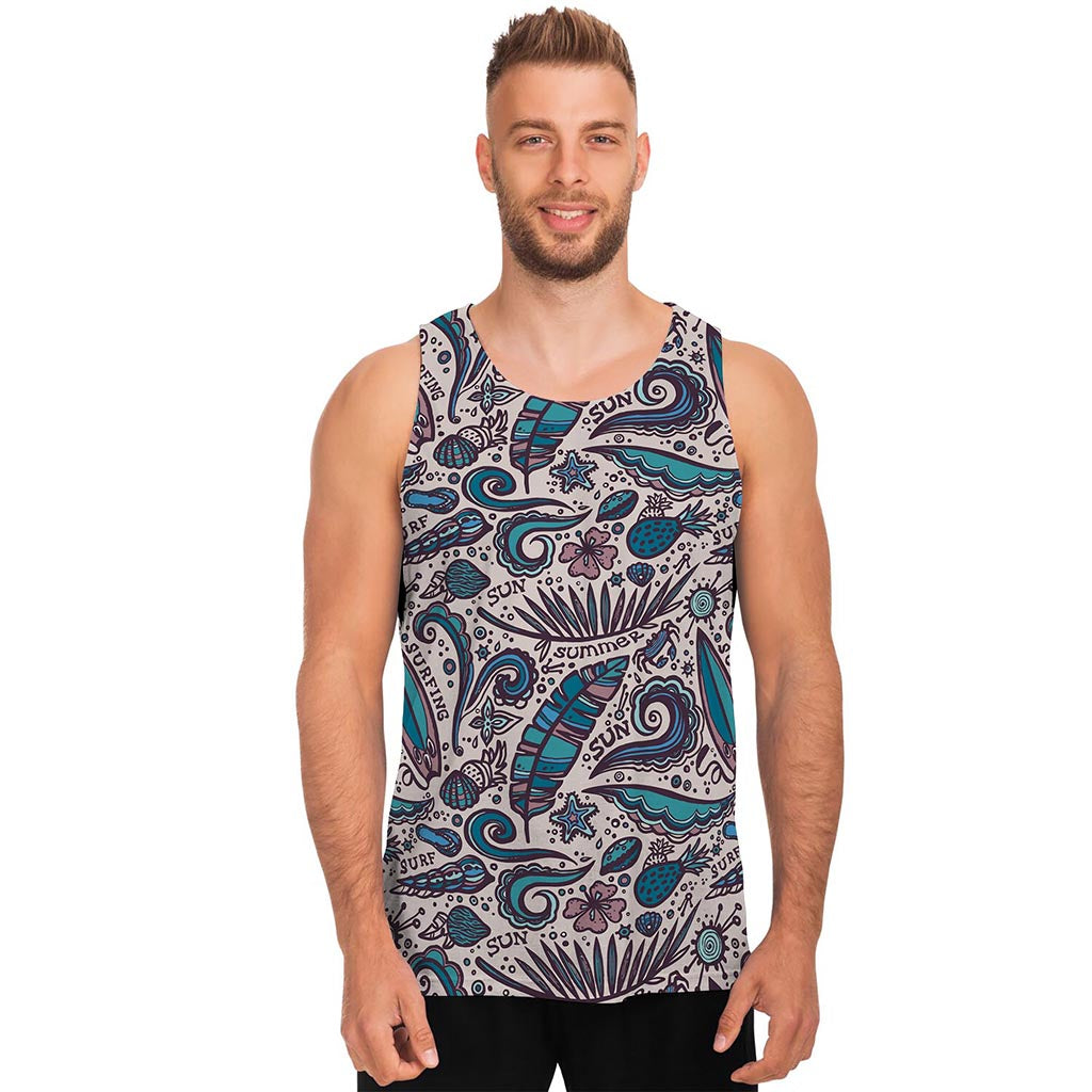 Summer Surfing Pattern Print Men's Tank Top