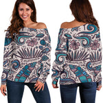 Summer Surfing Pattern Print Off Shoulder Sweatshirt GearFrost