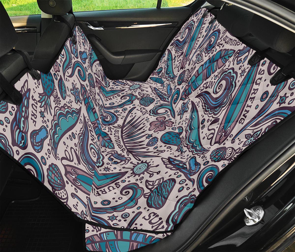 Summer Surfing Pattern Print Pet Car Back Seat Cover