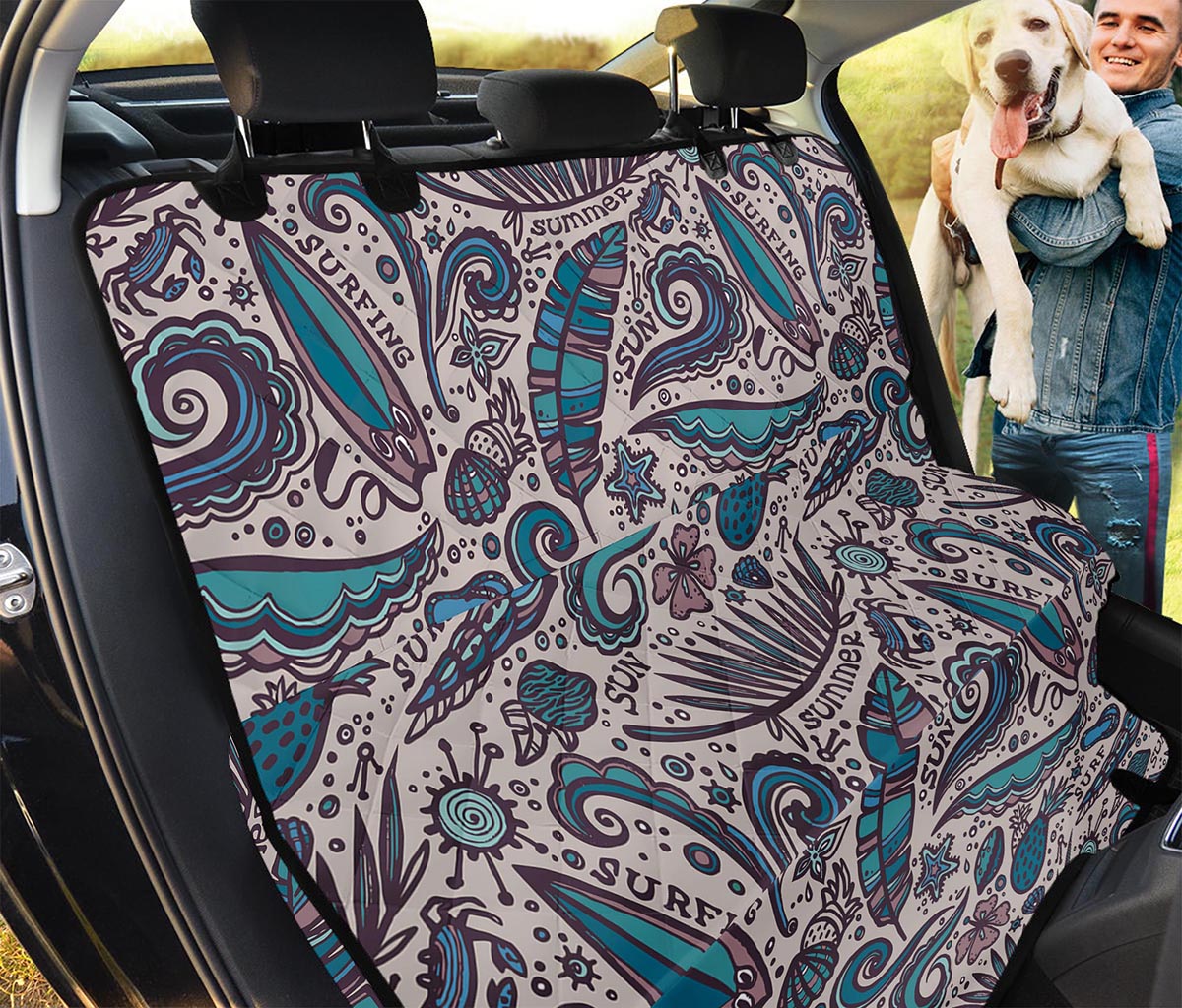 Summer Surfing Pattern Print Pet Car Back Seat Cover
