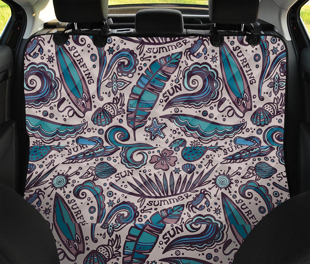 Summer Surfing Pattern Print Pet Car Back Seat Cover