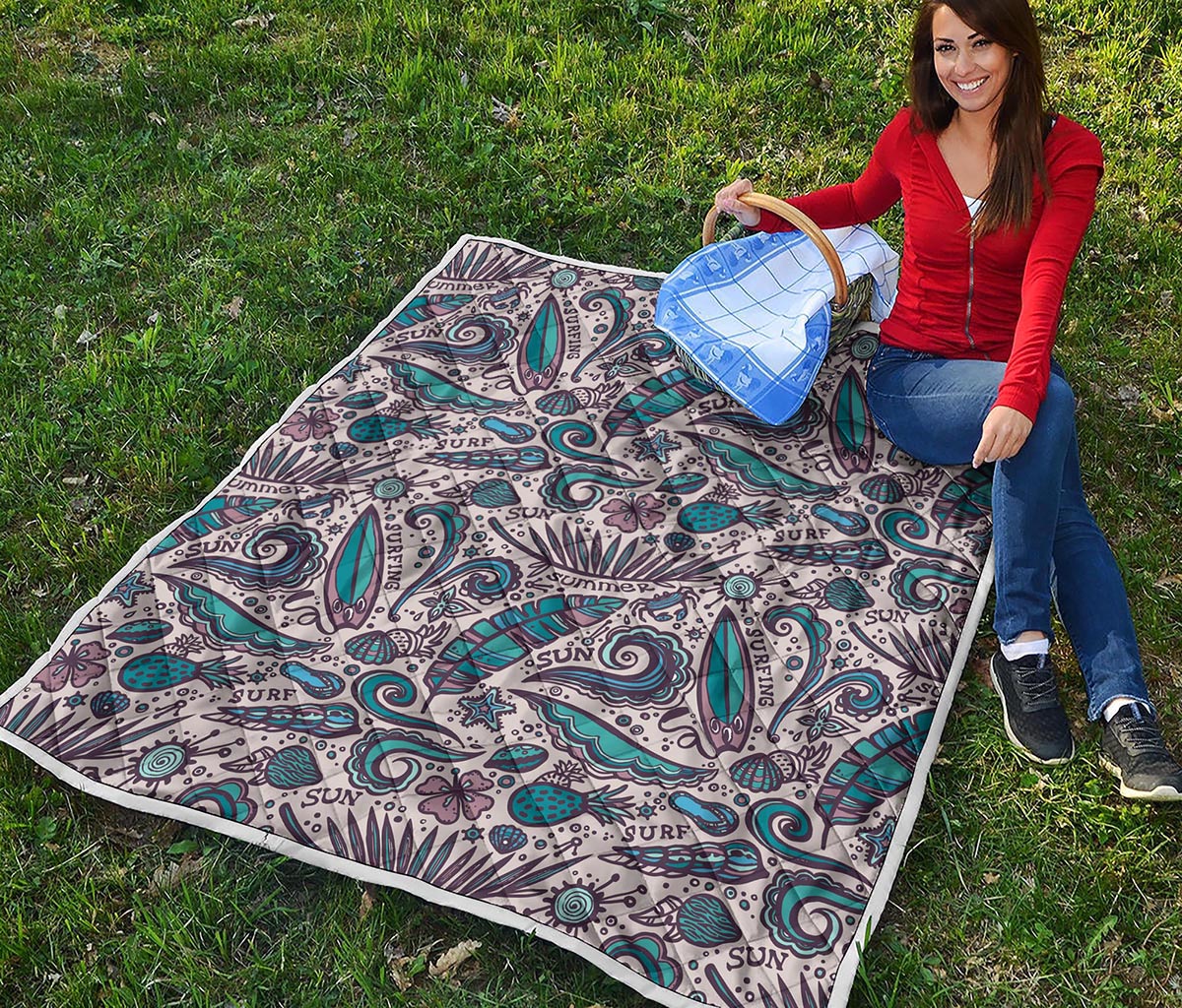 Summer Surfing Pattern Print Quilt