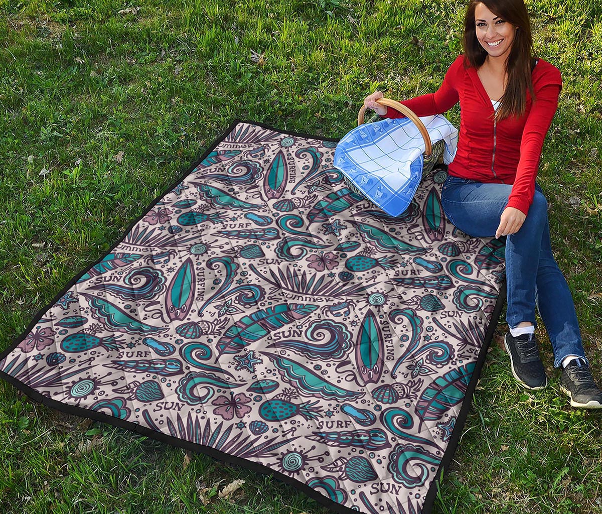 Summer Surfing Pattern Print Quilt