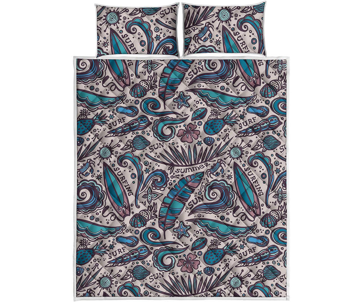 Summer Surfing Pattern Print Quilt Bed Set