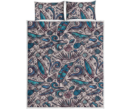 Summer Surfing Pattern Print Quilt Bed Set