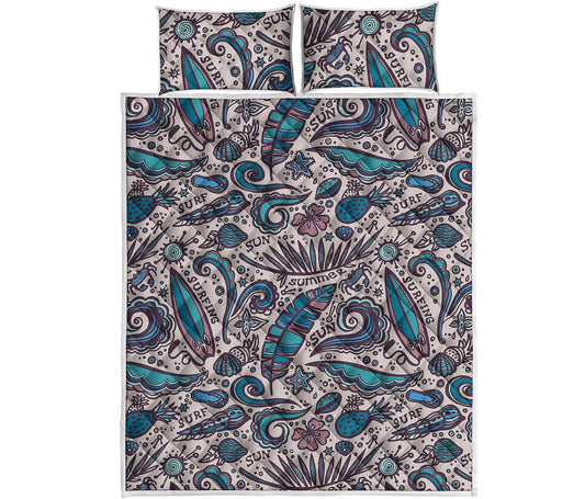 Summer Surfing Pattern Print Quilt Bed Set