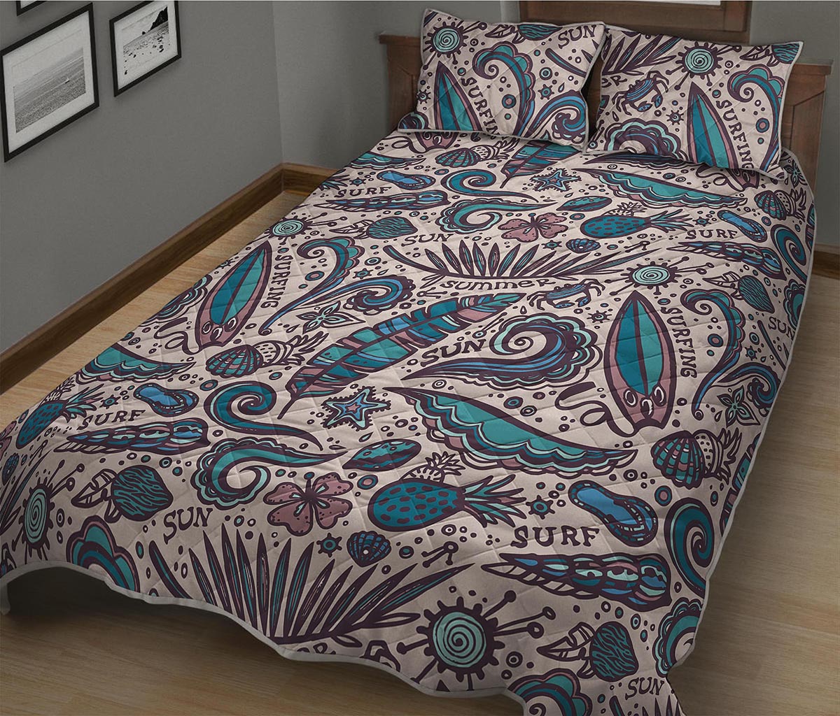 Summer Surfing Pattern Print Quilt Bed Set