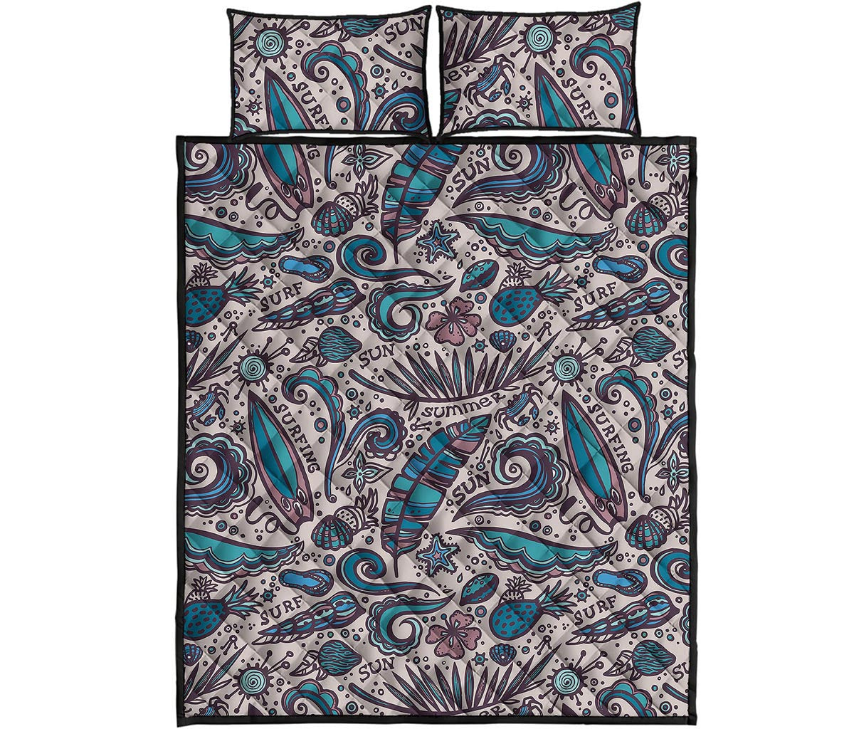 Summer Surfing Pattern Print Quilt Bed Set