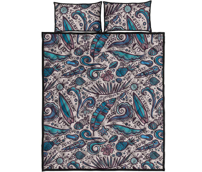 Summer Surfing Pattern Print Quilt Bed Set