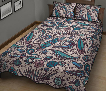 Summer Surfing Pattern Print Quilt Bed Set