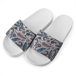 Summer Surfing Pattern Print White Slide Sandals