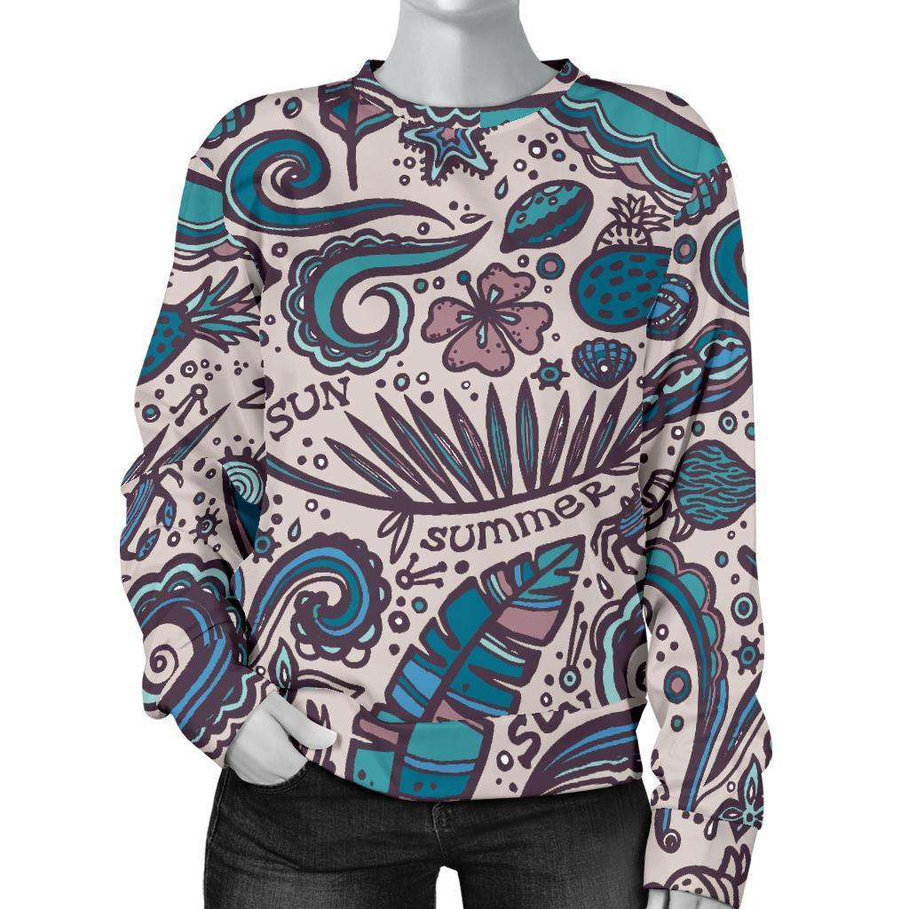 Summer Surfing Pattern Print Women's Crewneck Sweatshirt GearFrost