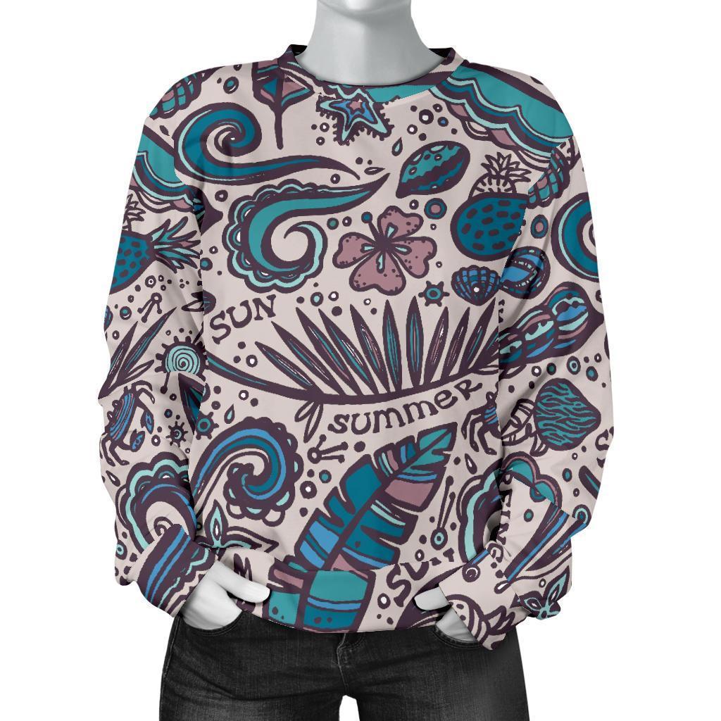 Summer Surfing Pattern Print Women's Crewneck Sweatshirt GearFrost