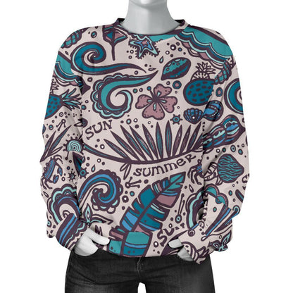 Summer Surfing Pattern Print Women's Crewneck Sweatshirt GearFrost