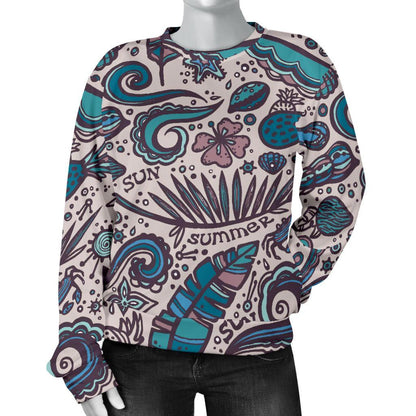 Summer Surfing Pattern Print Women's Crewneck Sweatshirt GearFrost