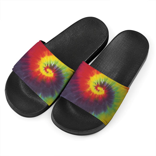 Summer Tie Dye Print Black Slide Sandals