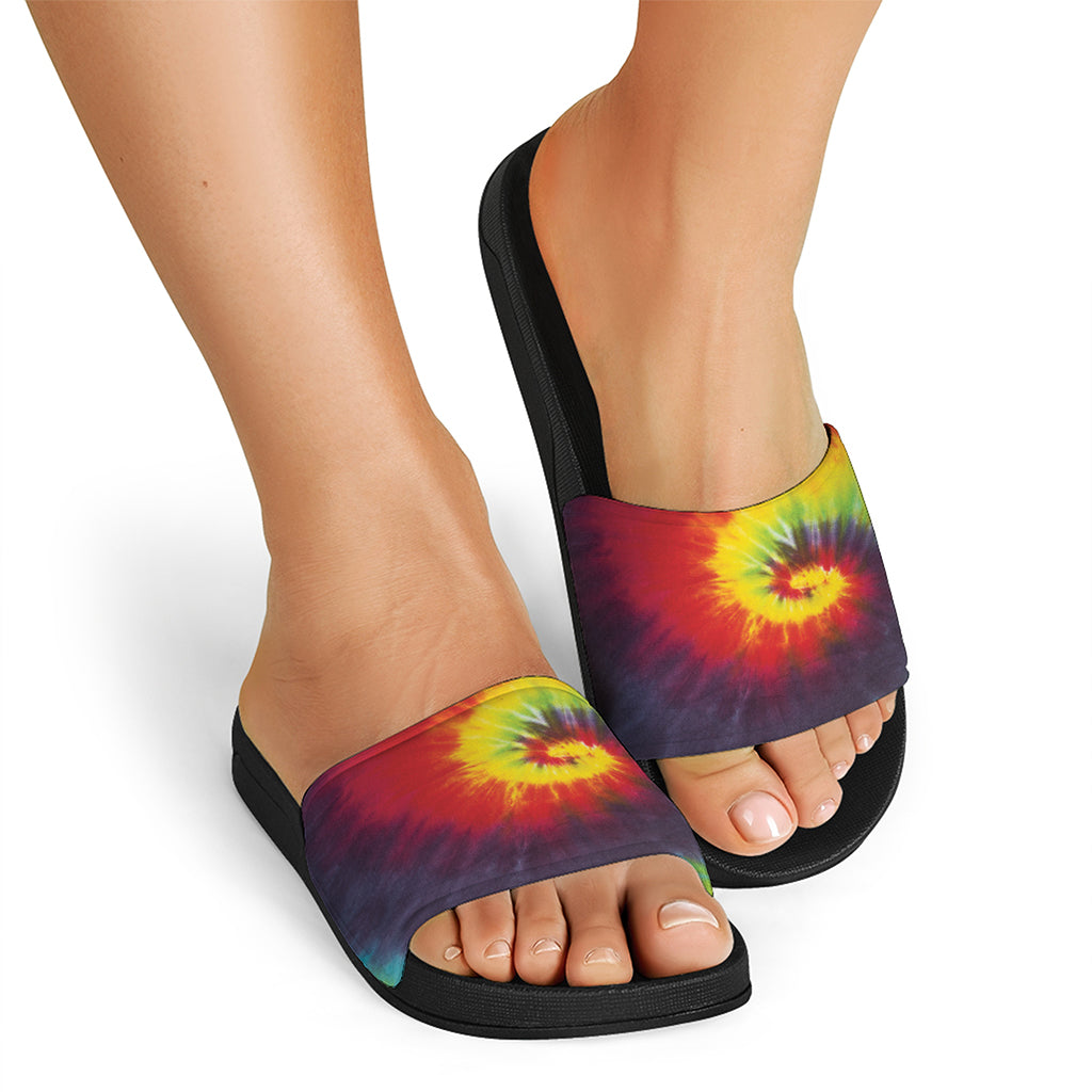 Summer Tie Dye Print Black Slide Sandals