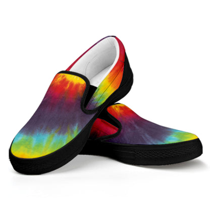 Summer Tie Dye Print Black Slip On Shoes