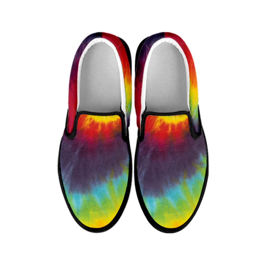 Summer Tie Dye Print Black Slip On Shoes