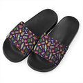 Summer Totem Pattern Print Black Slide Sandals