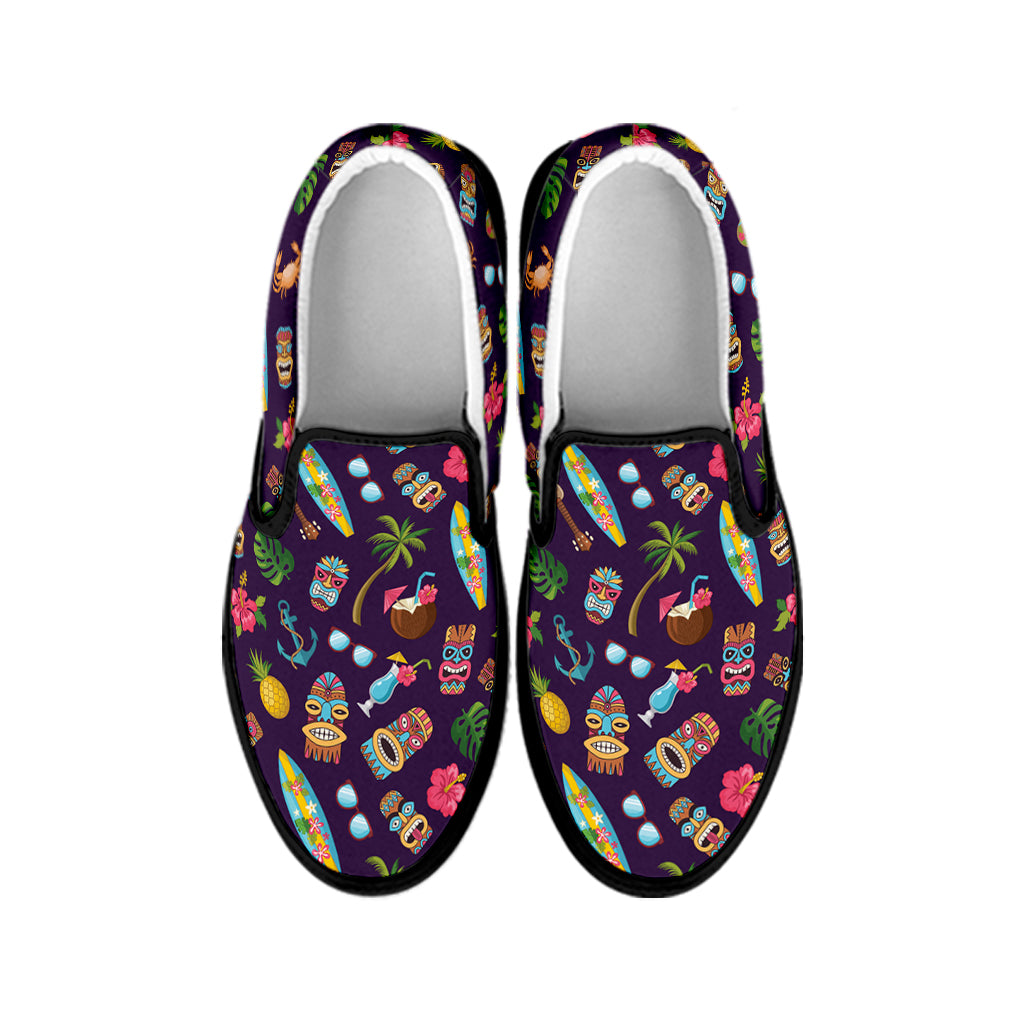 Summer Totem Pattern Print Black Slip On Shoes