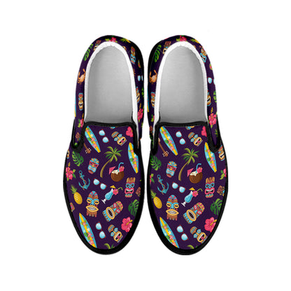 Summer Totem Pattern Print Black Slip On Shoes