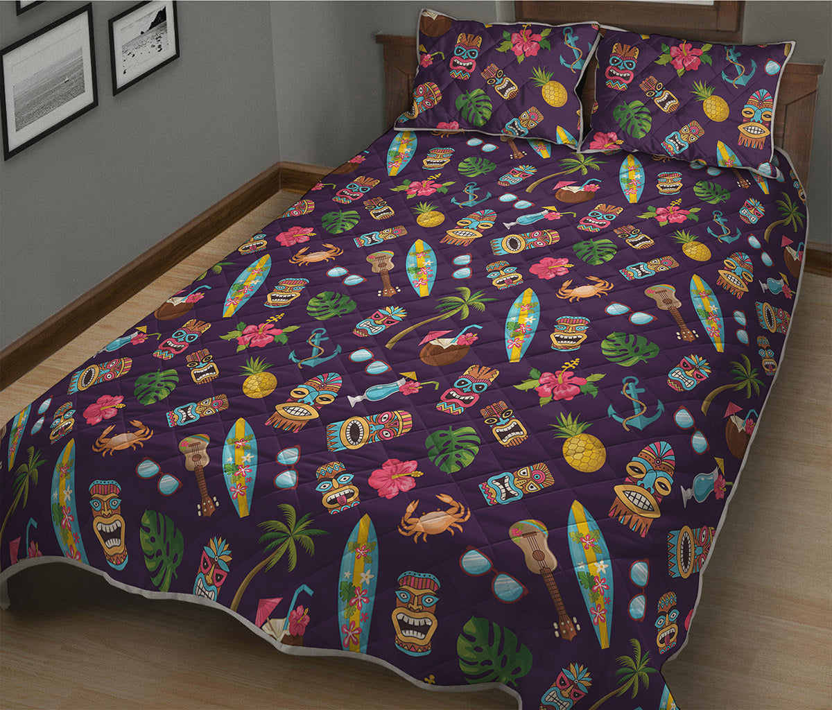 Summer Totem Pattern Print Quilt Bed Set