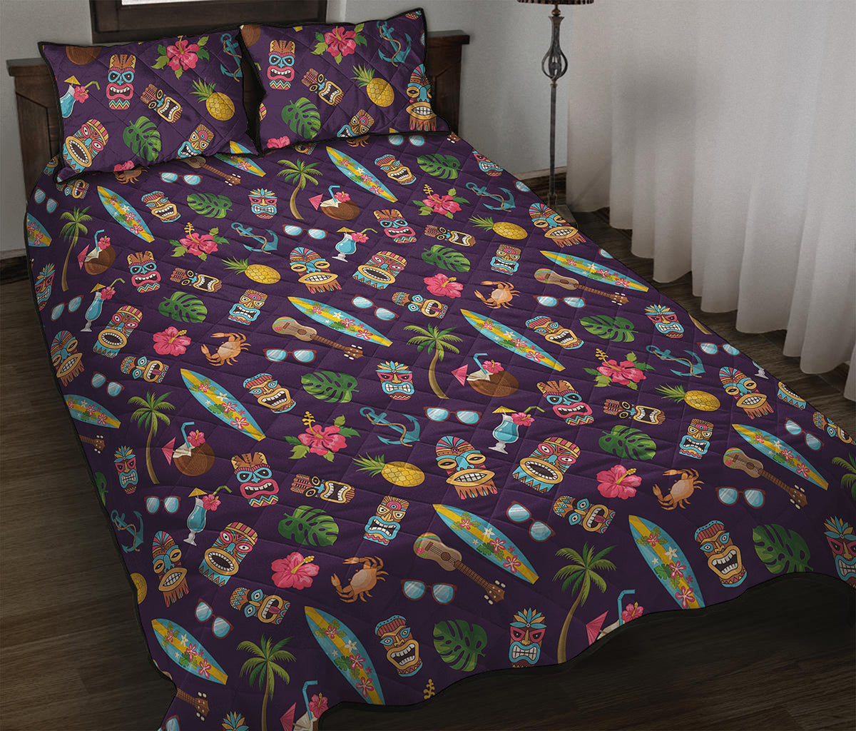 Summer Totem Pattern Print Quilt Bed Set