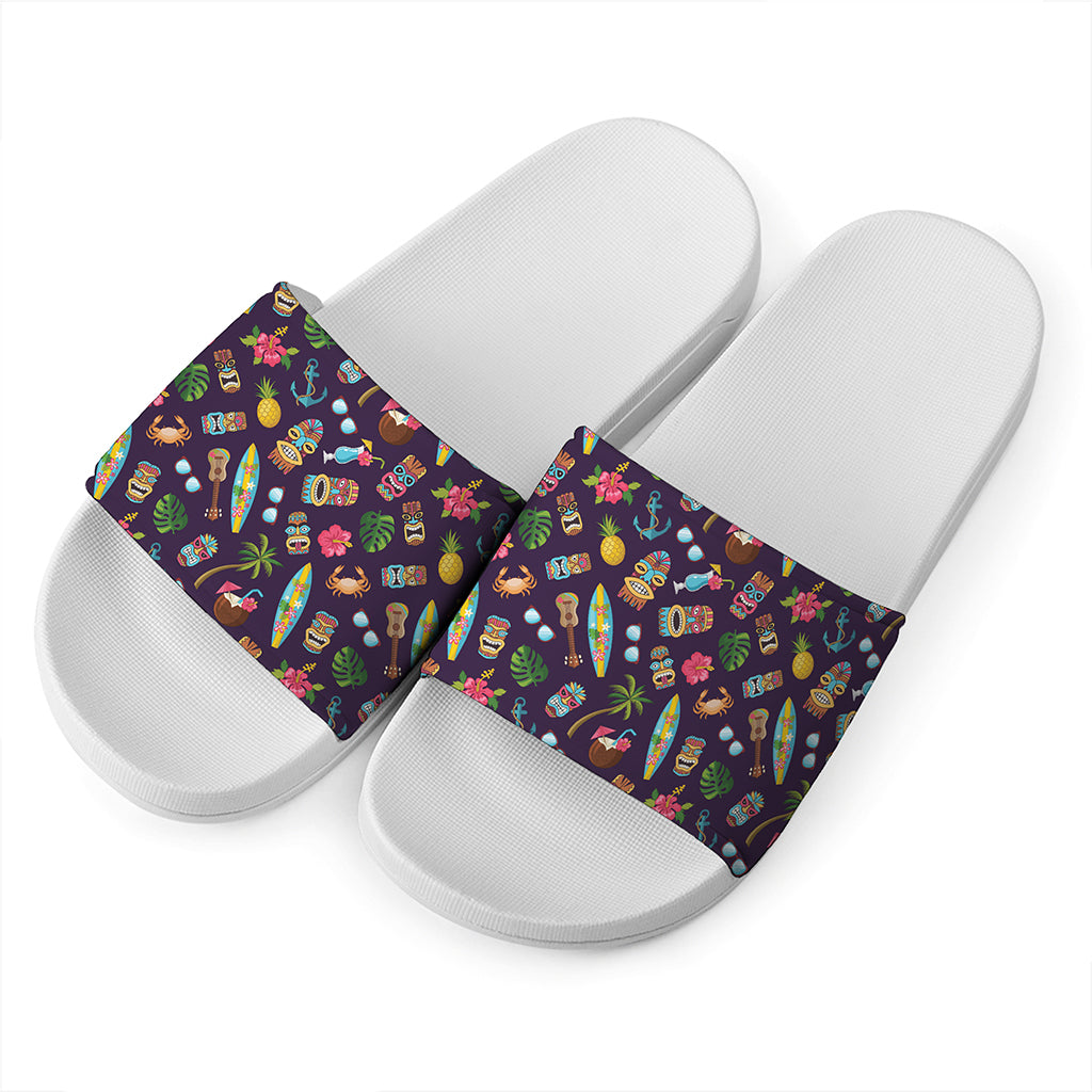 Summer Totem Pattern Print White Slide Sandals
