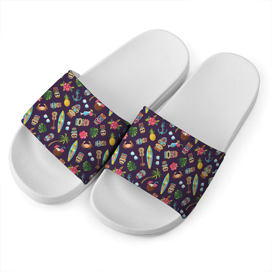 Summer Totem Pattern Print White Slide Sandals