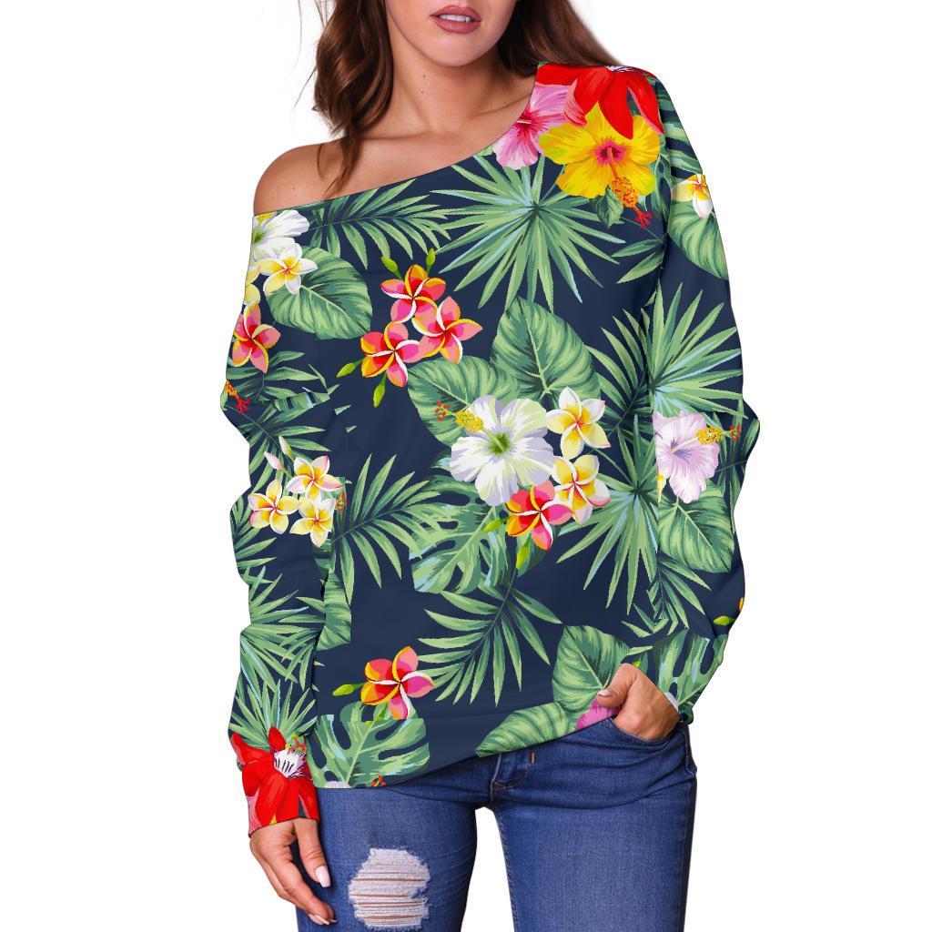 Summer Tropical Hawaii Pattern Print Off Shoulder Sweatshirt GearFrost