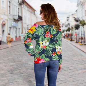 Summer Tropical Hawaii Pattern Print Off Shoulder Sweatshirt GearFrost