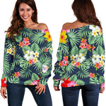 Summer Tropical Hawaii Pattern Print Off Shoulder Sweatshirt GearFrost